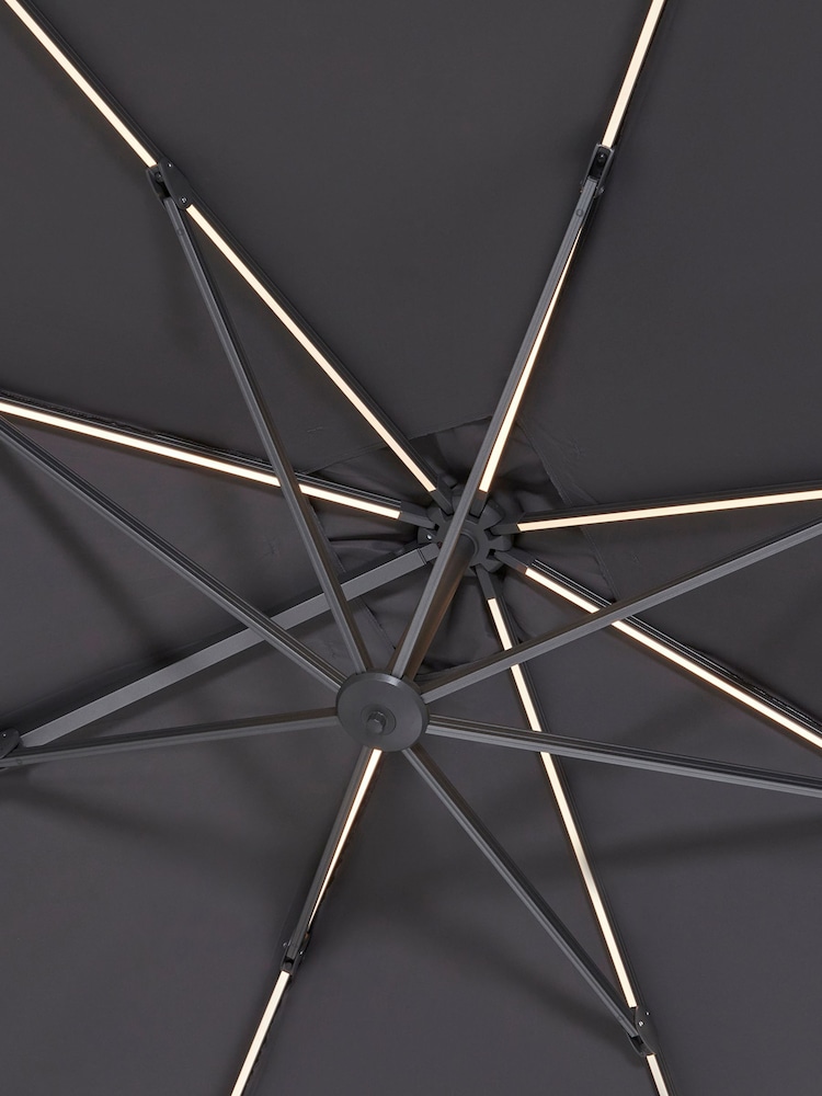 Barker and Stonehouse Grey Lux Garden LED Parasol and Base with Wheels - Image 7 of 7