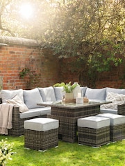 Barker and Stonehouse Grey Madeira Rattan L Shape Garden Corner Sofa Dining Set with Table - Image 1 of 7