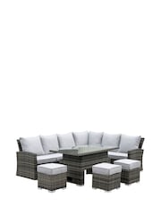 Barker and Stonehouse Grey Madeira Rattan L Shape Garden Corner Sofa Dining Set with Table - Image 2 of 7