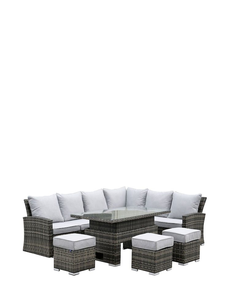 Barker and Stonehouse Grey Madeira Rattan L Shape Garden Corner Sofa Dining Set with Table - Image 2 of 7