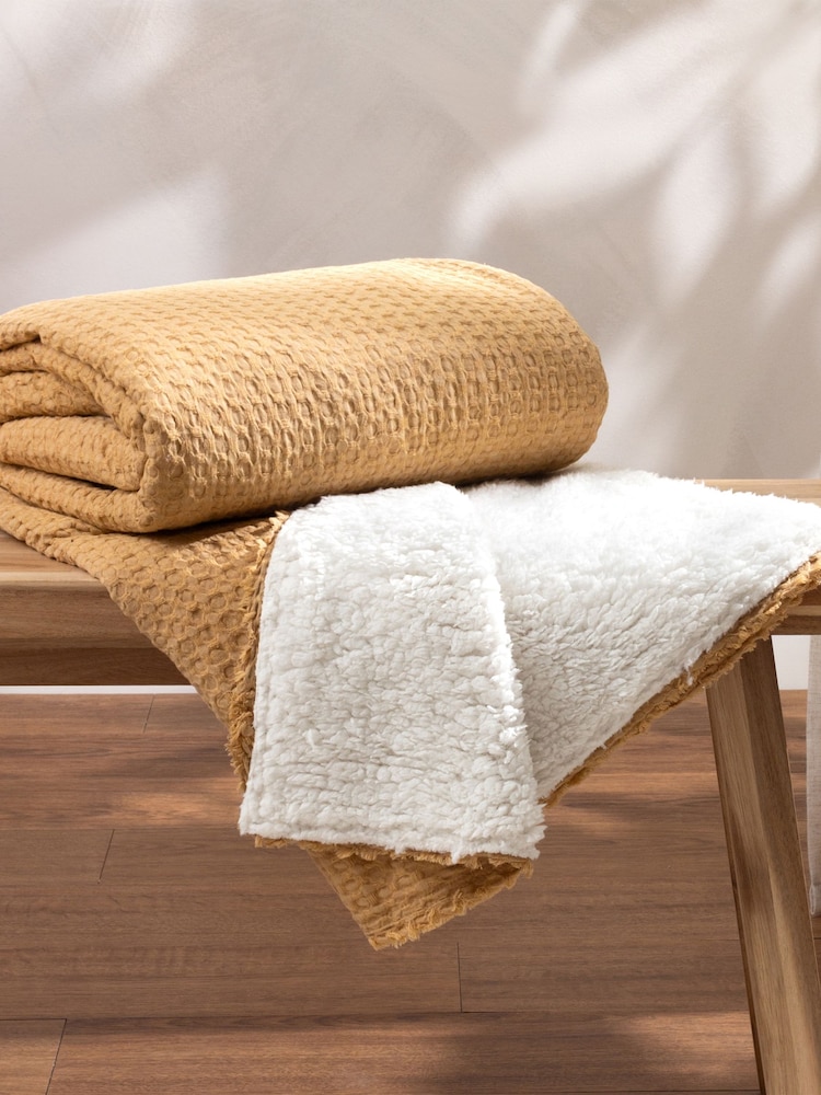 Yard Yellow Ronan Sherpa Waffle 100% Cotton Throw - Image 1 of 6