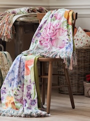 Voyage Maison Fuchsia Idalia Floral Fringed Cotton/Linen Mix Throw - Image 1 of 7