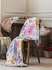 Voyage Maison Fuchsia Idalia Floral Fringed Cotton/Linen Mix Throw - Image 2 of 7