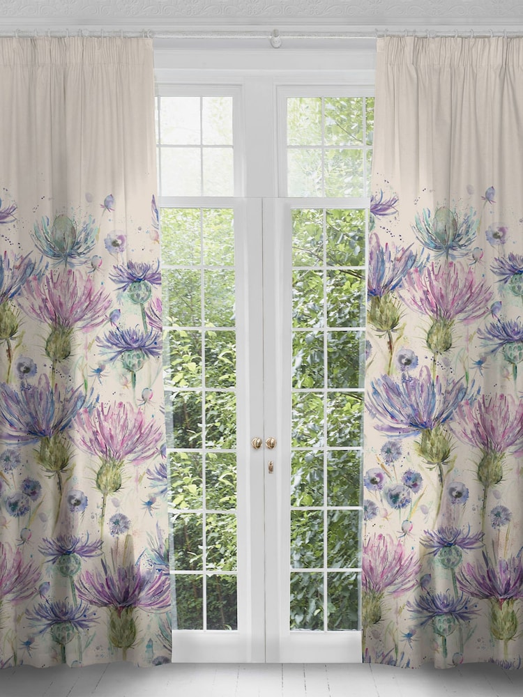 Voyage Maison Thistle Damson Eilean Donan Floral Cotton/Linen Mix Pencil Pleat Curtains - Image 1 of 1