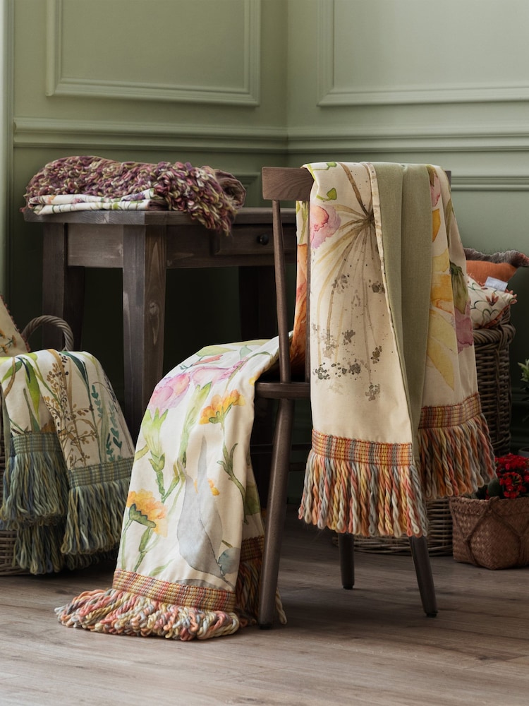 Voyage Maison Linen Delamere Floral Fringed Throw - Image 1 of 7