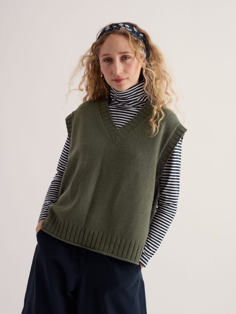 Seasalt Cornwall Green Fistral Knitted Vest - Image 1 of 5 Seasalt Cornwall Green Fistral Knitted Vest - Image 1 of 5