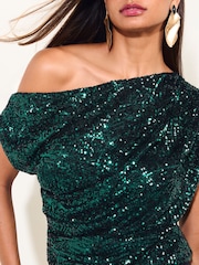 Friends Like These Green Sequin Draped Off The Shoulder Top - Image 2 of 6