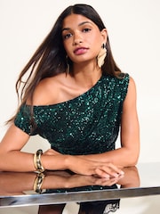 Friends Like These Green Sequin Draped Off The Shoulder Top - Image 4 of 6
