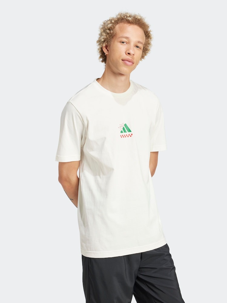 adidas White Lounge Pizza 100% Cotton Graphic T-Shirt - Image 3 of 6