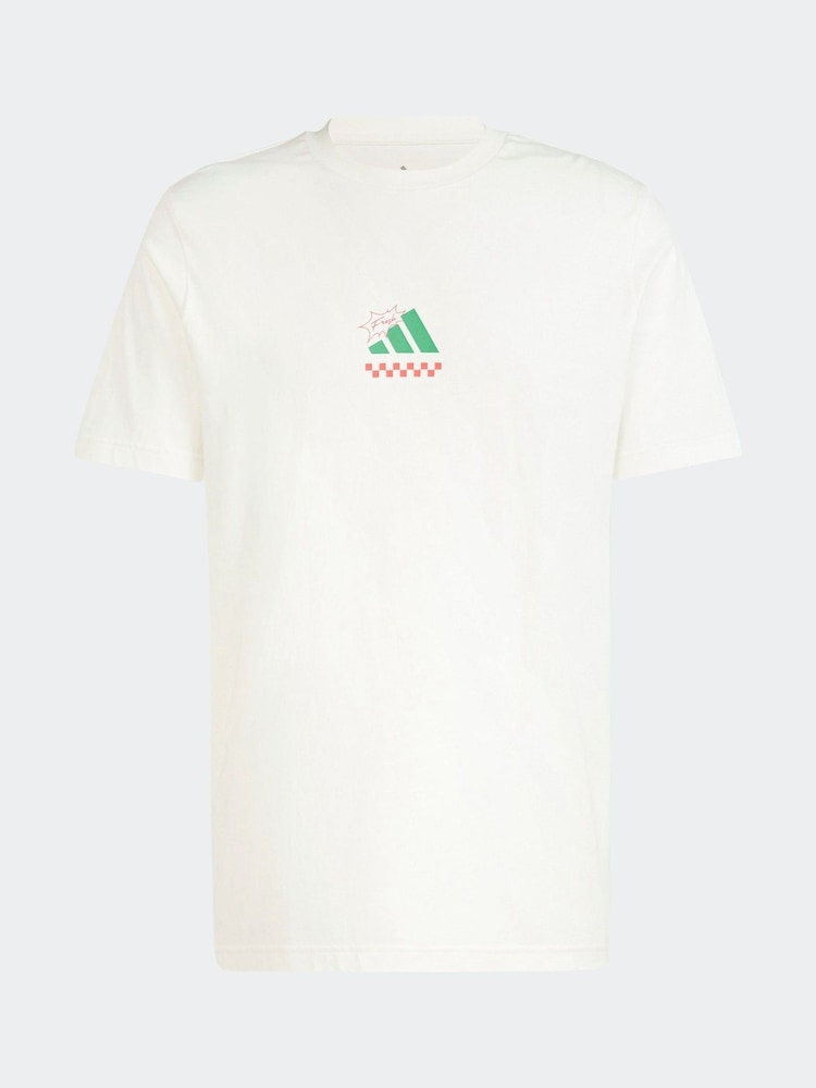 adidas White Lounge Pizza 100% Cotton Graphic T-Shirt - Image 6 of 6