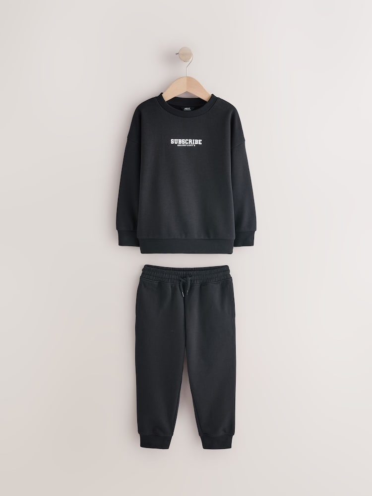Black Graphic Crew and Joggers Set (3-16yrs) - Image 5 of 8