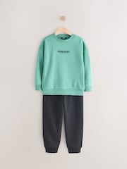 Green/Black Sub5cribe Graphic Crew and Joggers Set (3-16yrs) - Image 1 of 5