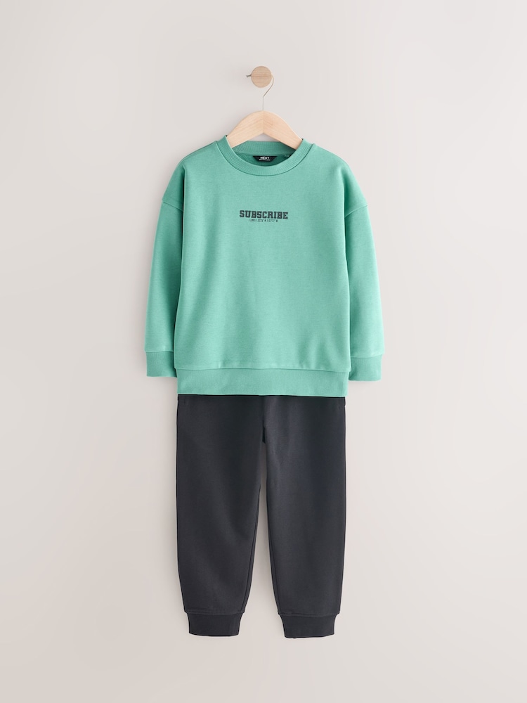 Green/Black Sub5cribe Graphic Crew and Joggers Set (3-16yrs) - Image 1 of 5