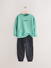 Green/Black Sub5cribe Graphic Crew and Joggers Set (3-16yrs) - Image 2 of 5