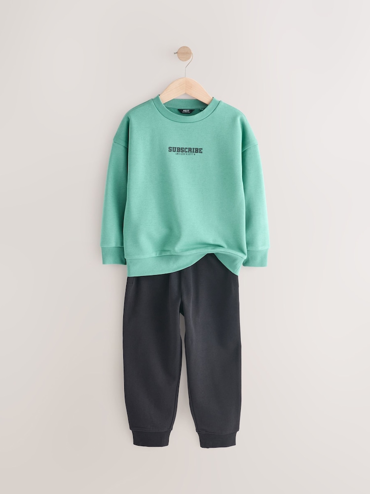 Green/Black Sub5cribe Graphic Crew and Joggers Set (3-16yrs) - Image 2 of 5