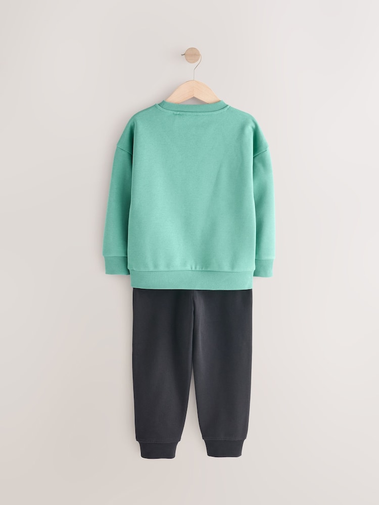 Green/Black Sub5cribe Graphic Crew and Joggers Set (3-16yrs) - Image 3 of 5