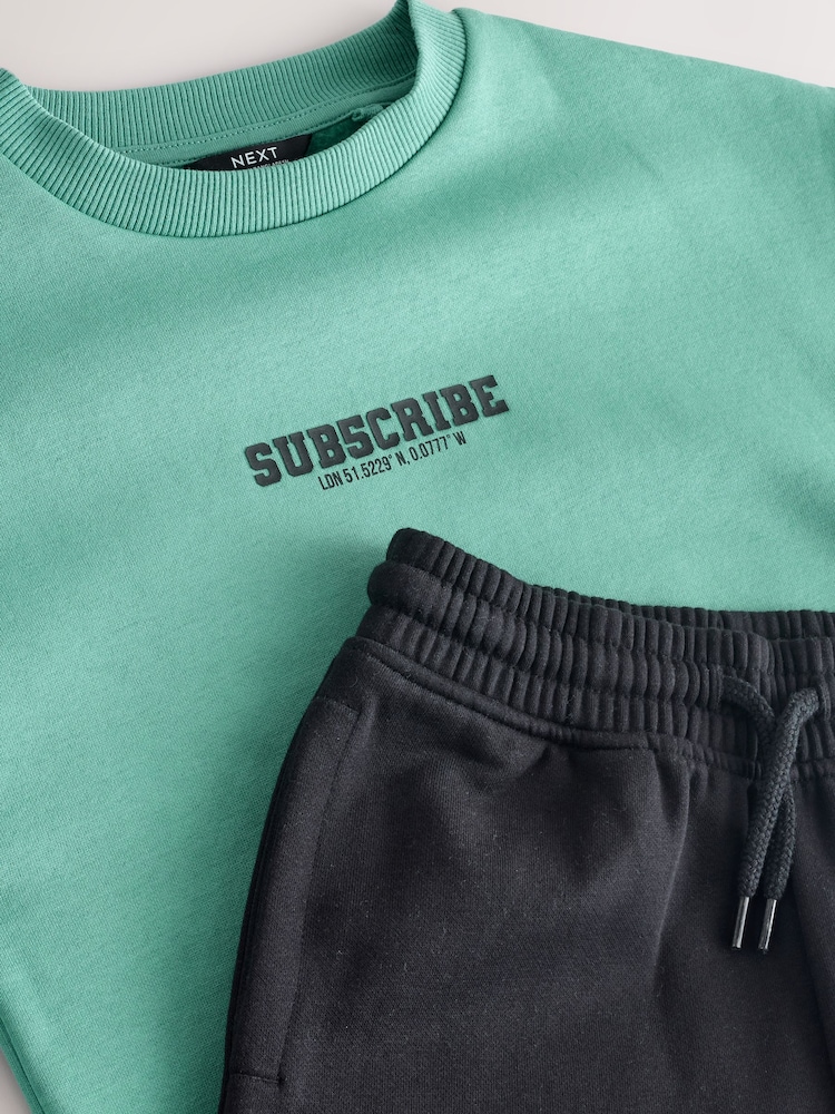 Green/Black Sub5cribe Graphic Crew and Joggers Set (3-16yrs) - Image 4 of 5