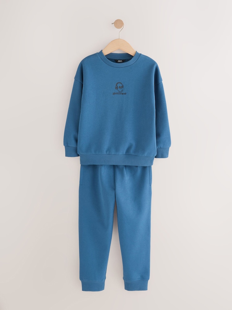 Blue Skull Graphic Crew and Joggers Set (3-16yrs) - Image 1 of 4
