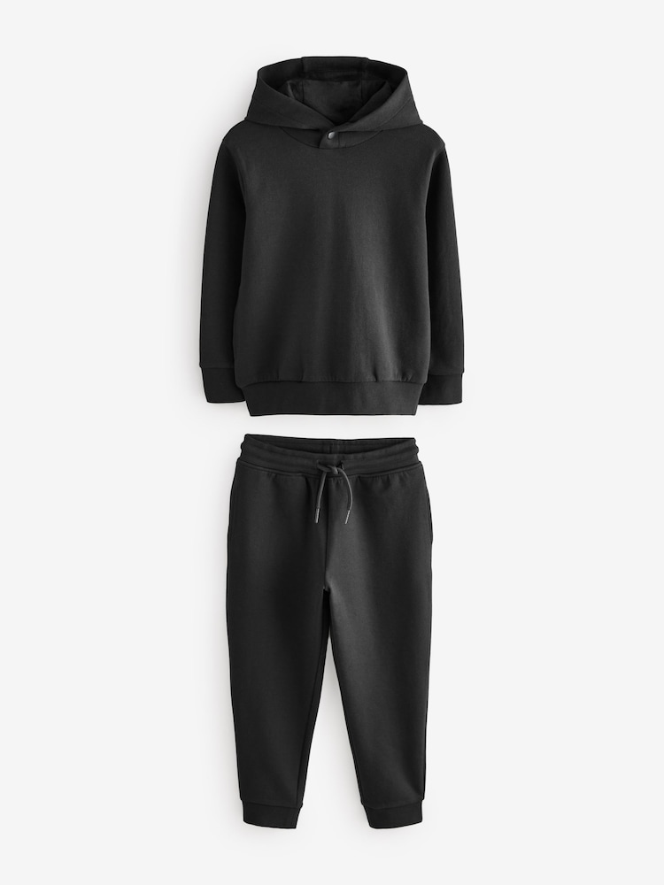 Black Smart Popper Neck Hoodie and Joggers Set (3-16yrs) - Image 1 of 4