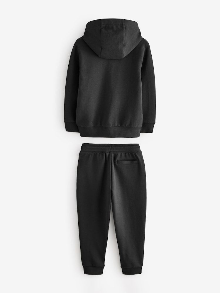 Black Smart Popper Neck Hoodie and Joggers Set (3-16yrs) - Image 2 of 4