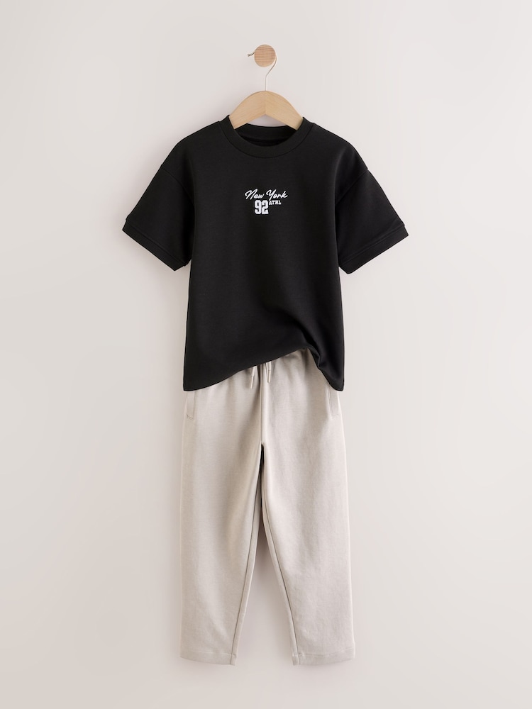 Black/Brown Short Sleeve T-Shirt and Joggers Set (3-16yrs) - Image 3 of 5