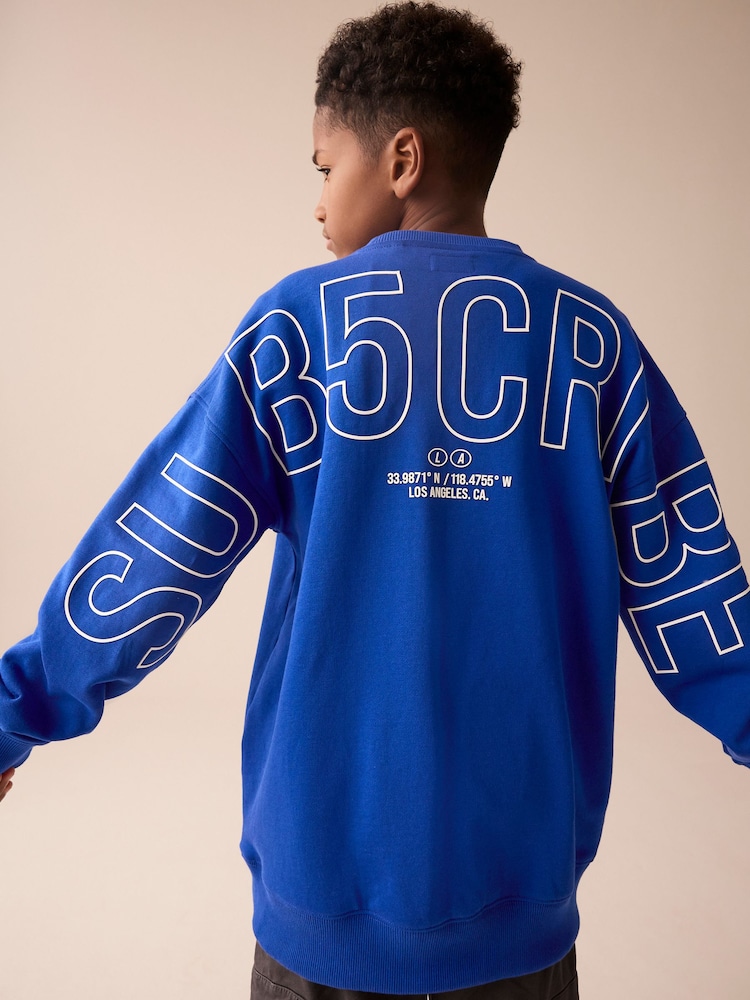 Cobalt Blue Subscribe Back Print Crew Neck Sweatshirt (3-16yrs) - Image 1 of 9