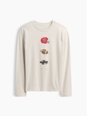 Gap Cream American Football Graphic Long Sleeve T-Shirt (4-13yrs) - Image 1 of 3
