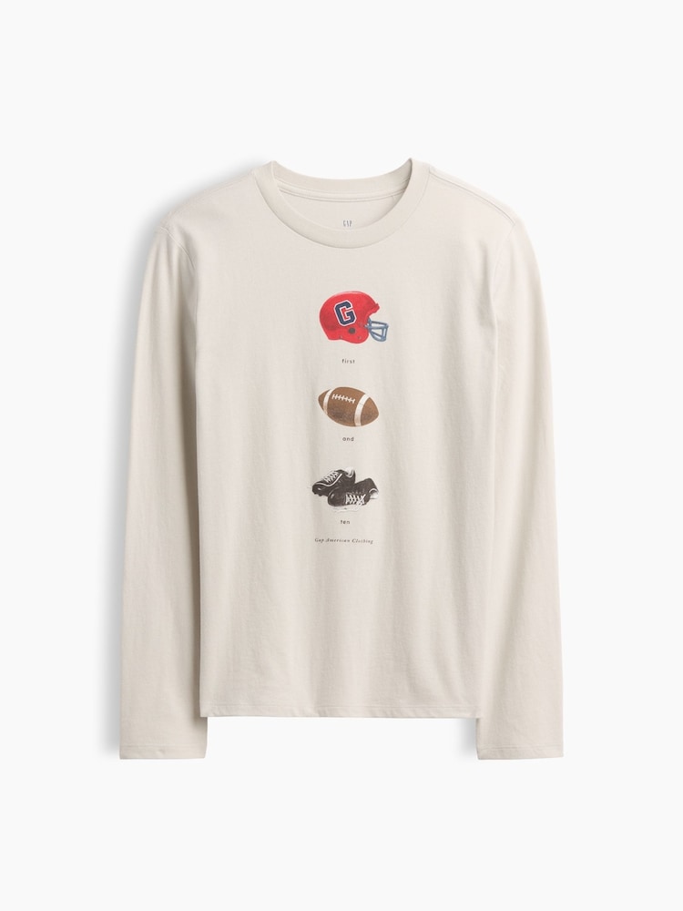 Gap Cream American Football Graphic Long Sleeve T-Shirt (4-13yrs) - Image 1 of 3