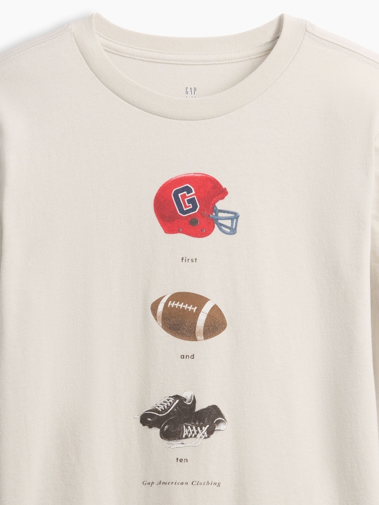 Gap Cream American Football Graphic Long Sleeve T-Shirt (4-13yrs) - Image 3 of 3