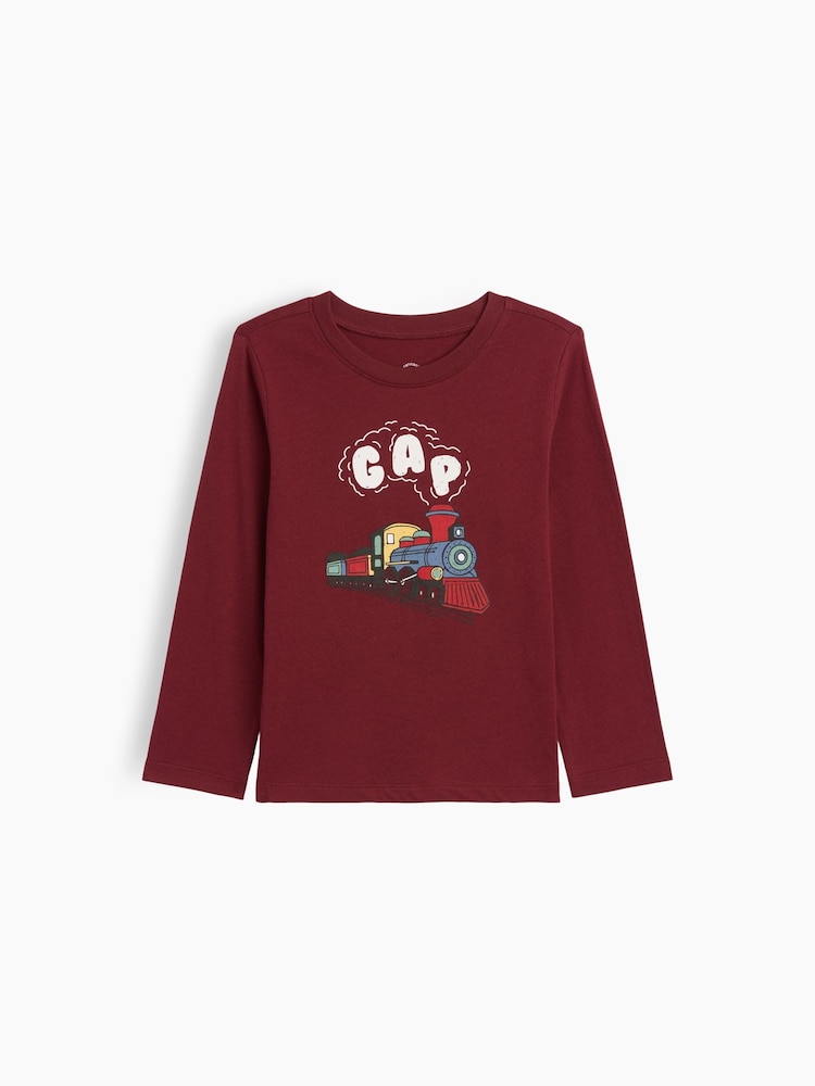 Gap Burgundy Train Graphic Long Sleeve T-Shirt (6mths-5yrs) - Image 1 of 3
