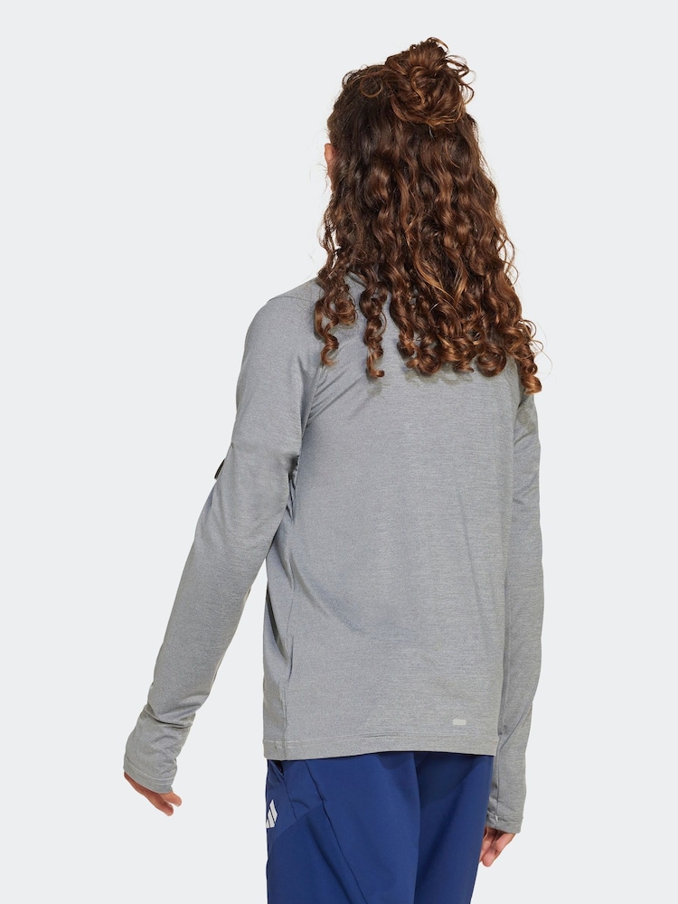 adidas Grey All Sports Favourite Quarter Zip Long Sleeve Kids Top - Image 2 of 6 adidas Grey All Sports Favourite Quarter Zip Long Sleeve Kids Top - Image 2 of 6