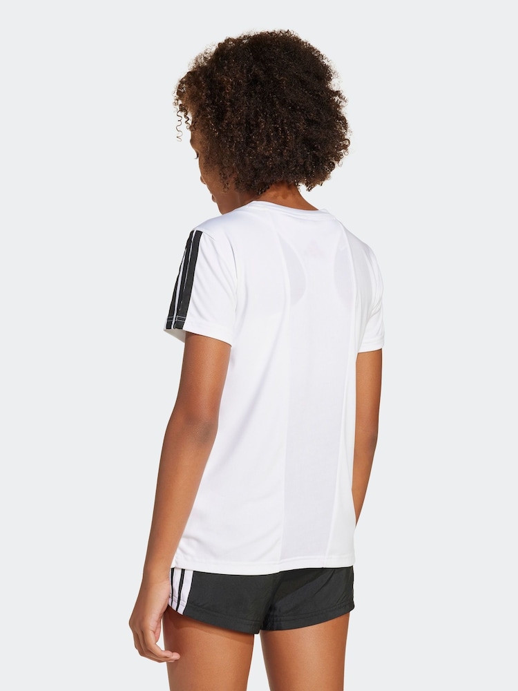 adidas White Train Essentials 3 Stripe T-Shirt - Image 2 of 5