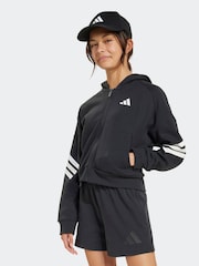 črna - adidas Future Icons 3 črtast; progast s polno zadrgo kapucar; jopa/pulover s kapuco - Slika 1 iz 1