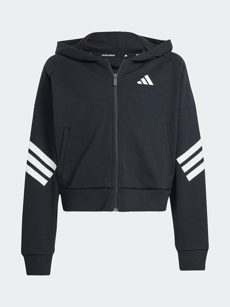 adidas Black Future Icons 3 Stripe Full Zip Hoodie - Image 6 of 6