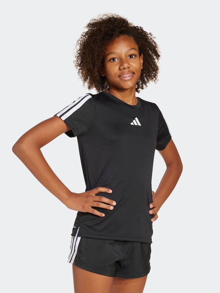 adidas Black Train Essentials 3 Stripe T-Shirt - Image 3 of 6