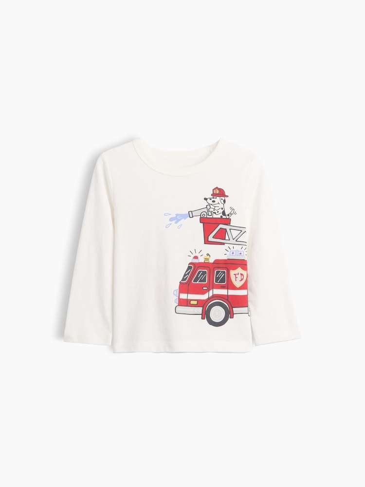 Gap White Fire Engine Graphic Long Sleeve T-Shirt (6mths-5yrs) - Image 1 of 2 Gap White Fire Engine Graphic Long Sleeve T-Shirt (6mths-5yrs) - Image 1 of 2