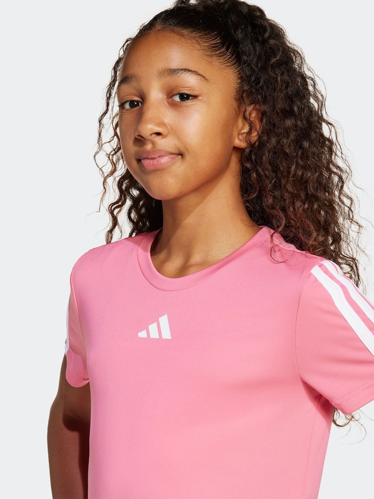 adidas Pink Train Essentials 3 Stripe T-Shirt - Image 4 of 6