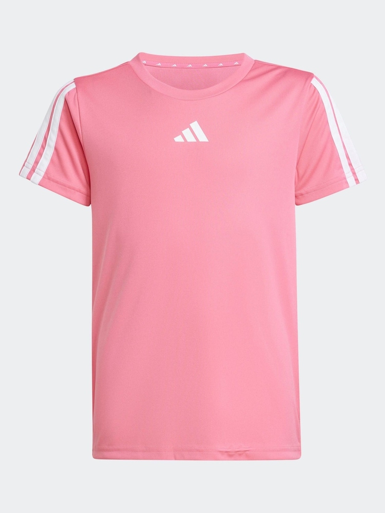 adidas Pink Train Essentials 3 Stripe T-Shirt - Image 6 of 6