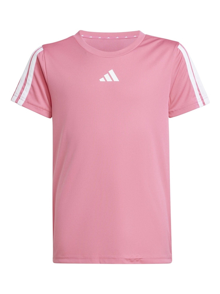 adidas Dark Pink Training Essentials 3-Stripes Kids T-Shirt - Image 8 of 8 adidas Dark Pink Training Essentials 3-Stripes Kids T-Shirt - Image 8 of 8