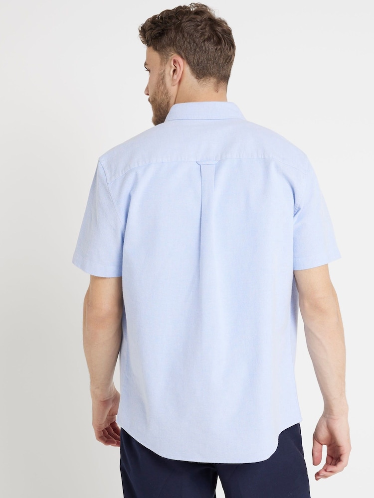 River Island Blue Short Sleeve Laundered Oxford Shirt - Image 2 of 4 River Island Blue Short Sleeve Laundered Oxford Shirt - Image 2 of 4