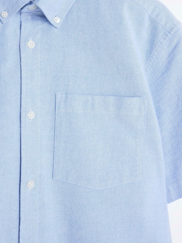 River Island Blue Short Sleeve Laundered Oxford Shirt - Image 4 of 4 River Island Blue Short Sleeve Laundered Oxford Shirt - Image 4 of 4