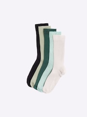 River Island Green Ribbed Ankle Socks 5 Pack - Image 1 of 2