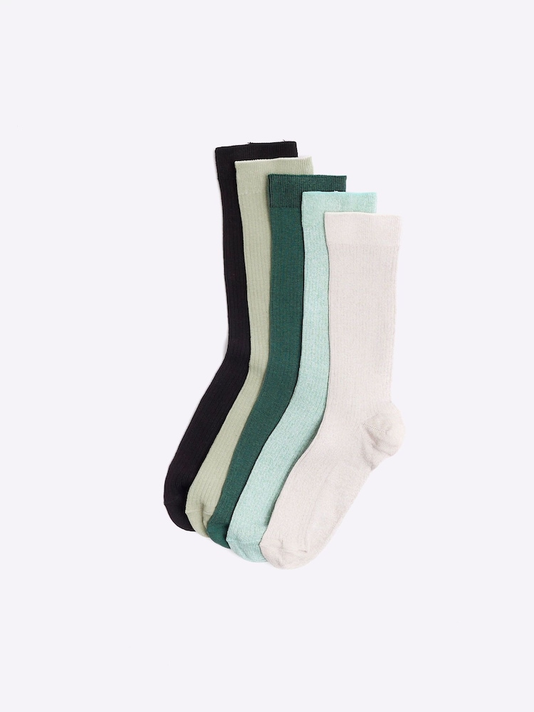 River Island Green Ribbed Ankle Socks 5 Pack - Image 1 of 2