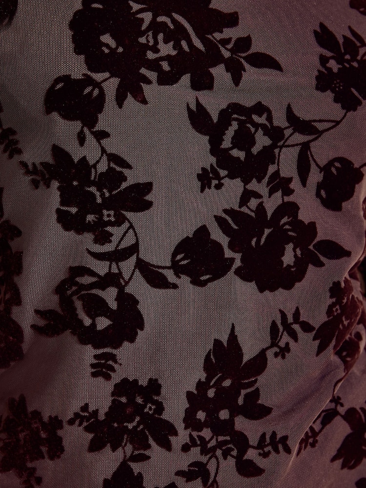 Friends Like These Brown Flocked Mesh Boat Neck Top - Image 6 of 6
