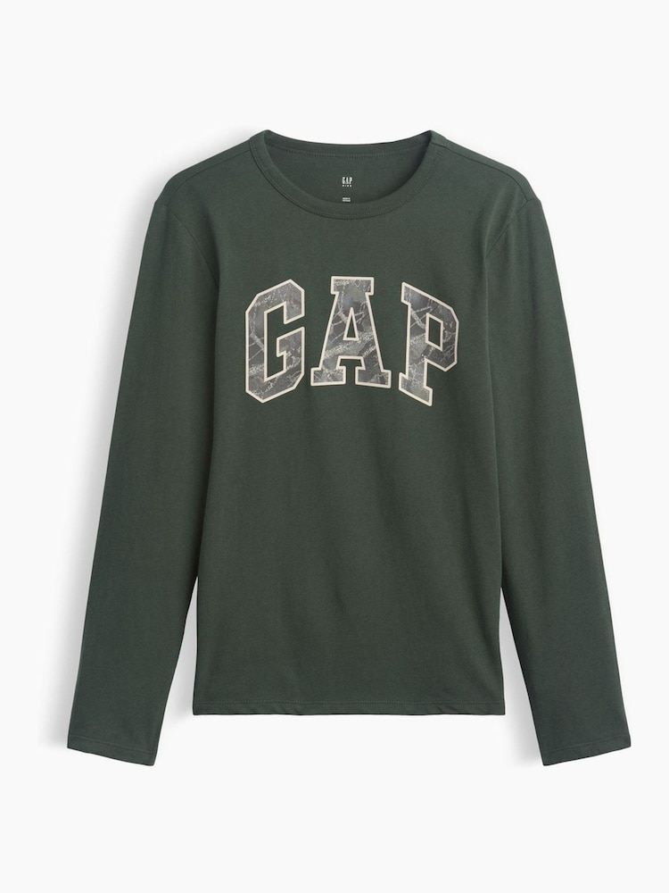 Gap Green Camo Logo Long Sleeve T-Shirt (4-13yrs) - Image 1 of 3 Gap Green Camo Logo Long Sleeve T-Shirt (4-13yrs) - Image 1 of 3
