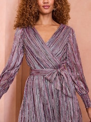 Love & Roses Silver/Black Layered Long Sleeve Wrap Mini Dress - Image 2 of 4