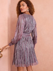 Love & Roses Silver/Black Layered Long Sleeve Wrap Mini Dress - Image 4 of 4