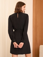 Love & Roses Black Stud Trim Belted Mini Dress - Image 2 of 4