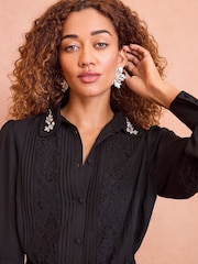 Love & Roses Black Embellished Collar Lace Detail Dress - Image 2 of 4