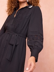 Love & Roses Black Embellished Collar Lace Detail Dress - Image 3 of 4